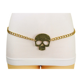 Women Gold Metal Chain Links Thin Fashion Belt Skull Charm Plus XL XXL